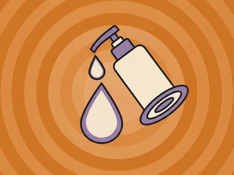 Ilustração plana de um frasco doseador com gotas sobre fundo âmbar