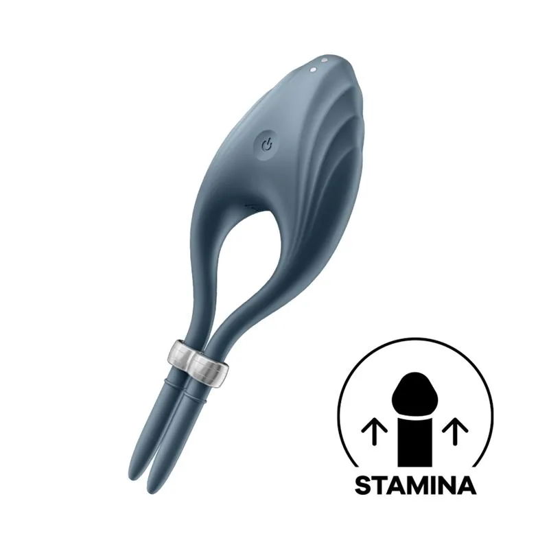 Anel Peniano Vibratório Duelist Ajustável Silicone Satisfyer Azul-Escuro