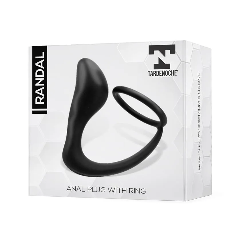 Plug Anal com Anel Peniano Randal Tardenoche Silicone Preto 9 cm — vista 2 de 3