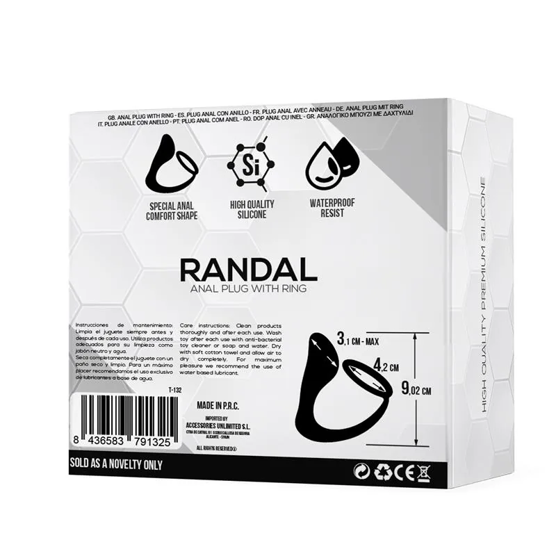 Plug Anal com Anel Peniano Randal Tardenoche Silicone Preto 9 cm — vista 3 de 3