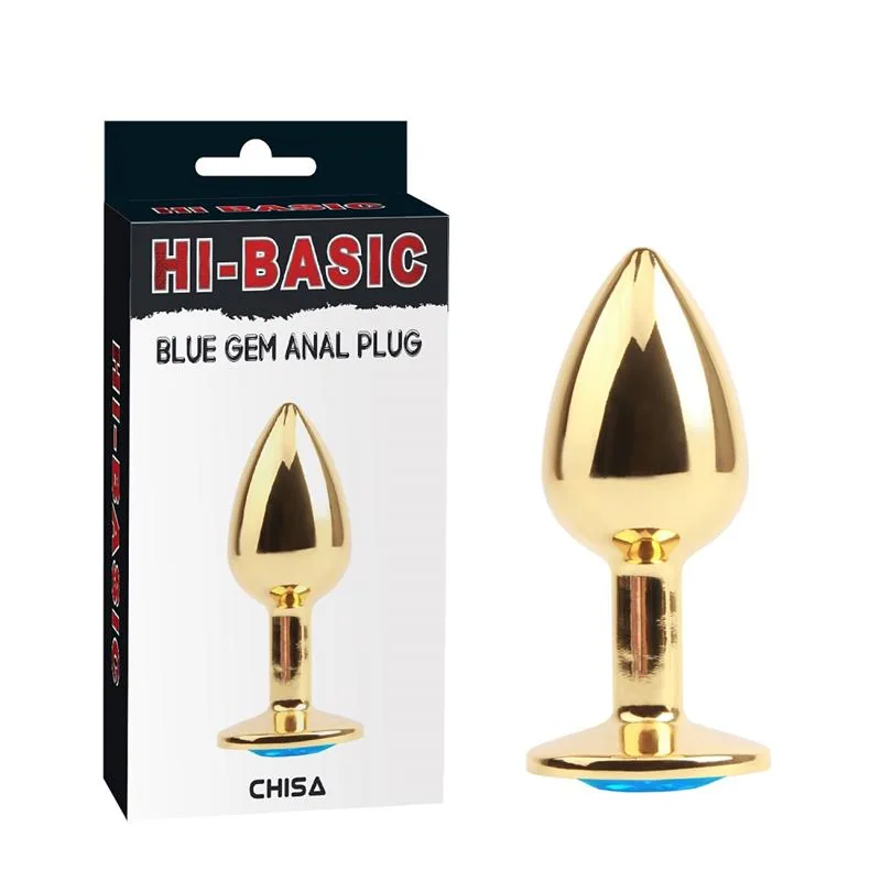 Plug Anal de Metal com Gema Azul Chisa Dourado 7,1 cm
