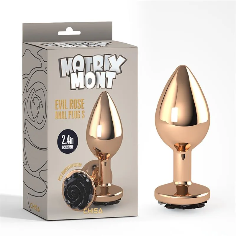 Plug Anal de Metal com Joia Rosa Preta Chisa Dourado Tamanho S