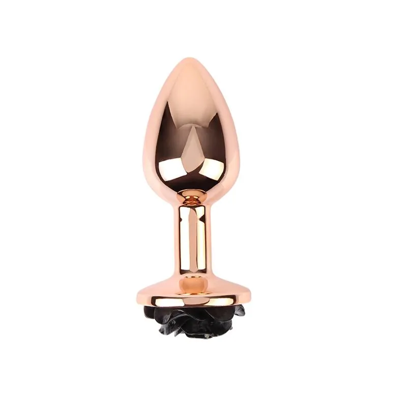 Plug Anal de Metal com Joia Rosa Preta Chisa Dourado Tamanho S — vista 2 de 3