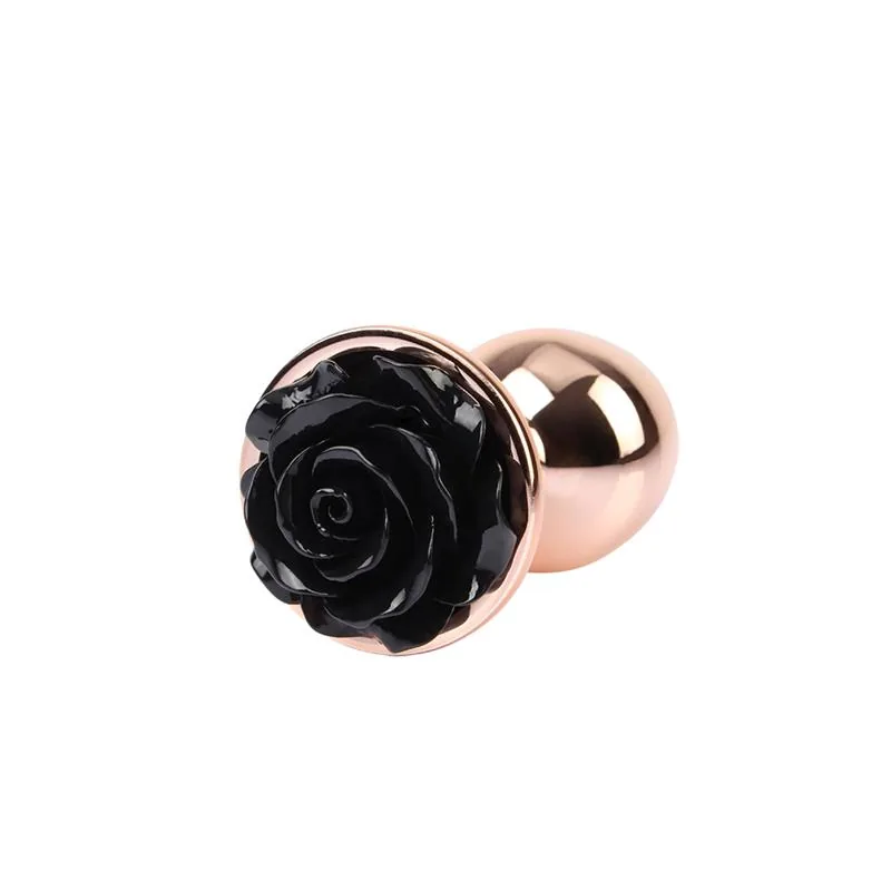 Plug Anal de Metal com Joia Rosa Preta Chisa Dourado Tamanho S — vista 3 de 3