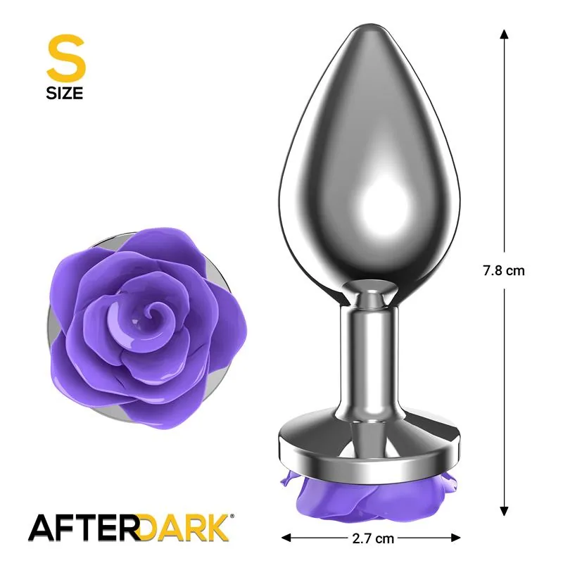 Plug Anal de Metal com Rosa Roxa na Base Afterdark Tamanho S — vista 3 de 3