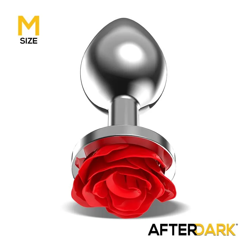 Plug Anal de Metal com Rosa Vermelha na Base Afterdark Tamanho M — vista 2 de 4