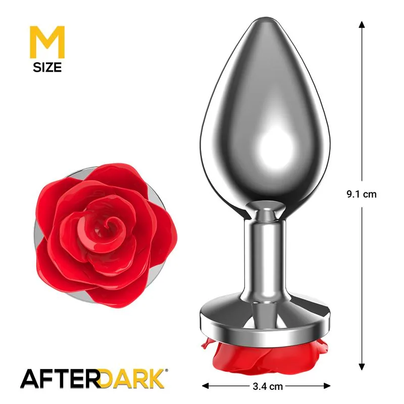 Plug Anal de Metal com Rosa Vermelha na Base Afterdark Tamanho M — vista 3 de 4