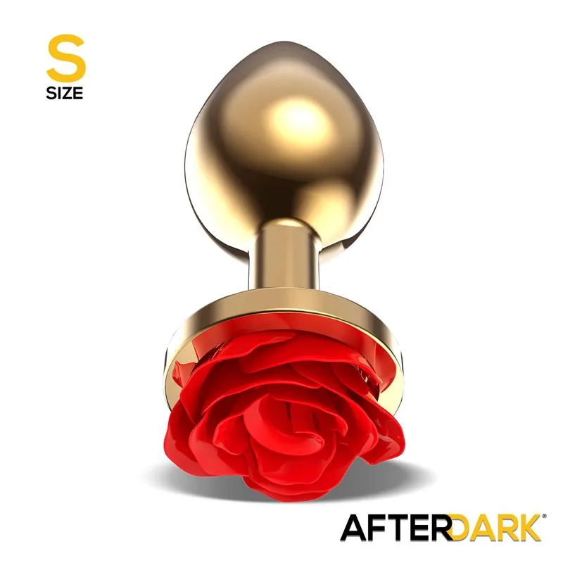 Plug Anal de Metal Dourado com Rosa Vermelha na Base Afterdark Tamanho S — vista 2 de 4