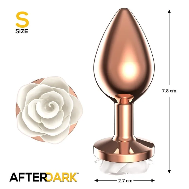 Plug Anal de Metal Ouro Rosa com Rosa Branca na Base Afterdark Tamanho S — vista 3 de 4