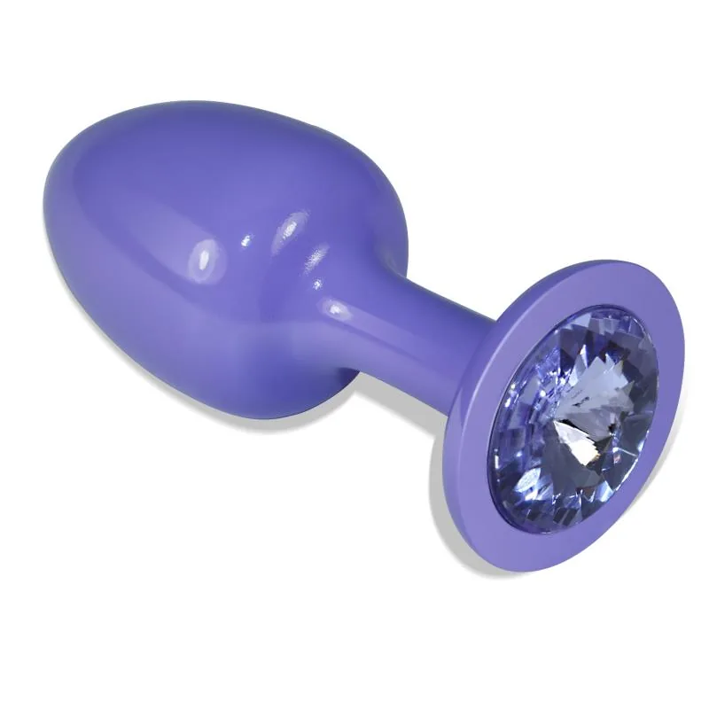 Plug Anal de Metal Rosebud com Joia Lovetoy Roxo com Joia Azul