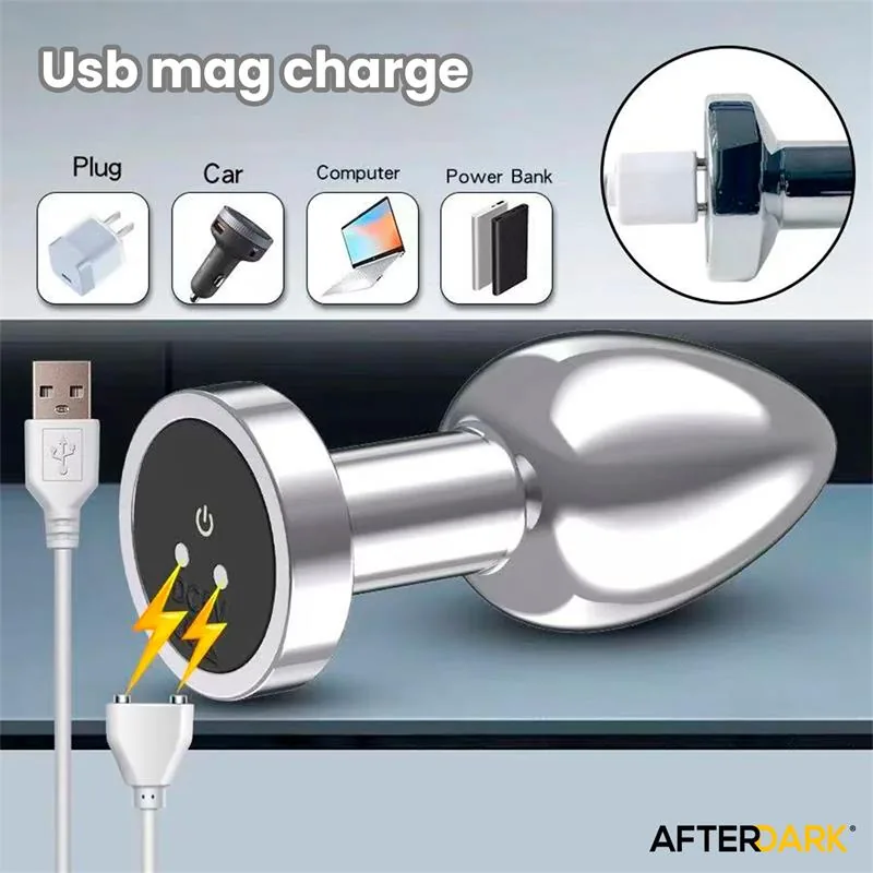 Plug Anal Dimpor Cromado com Vibração USB Magnético Afterdark Tamanho L — vista 8 de 12