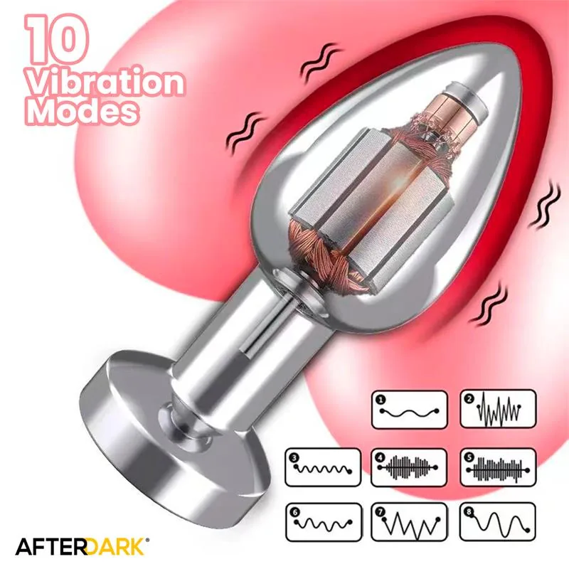 Plug Anal Dimpor Cromado com Vibração USB Magnético Afterdark Tamanho S — vista 10 de 12