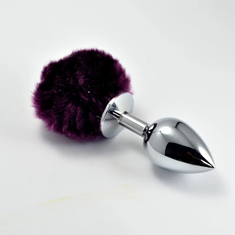 Plug Anal de Metal com Pompom Roxo Lovetoy Tamanho L