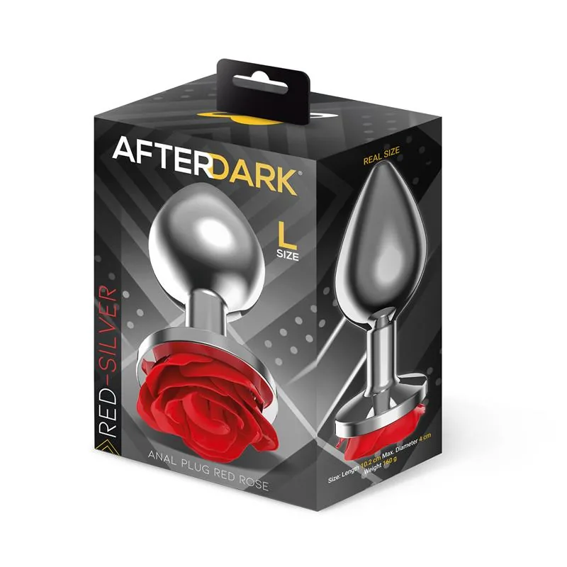 Plug Anal de Metal com Rosa Vermelha Afterdark Tamanho L — vista 4 de 4