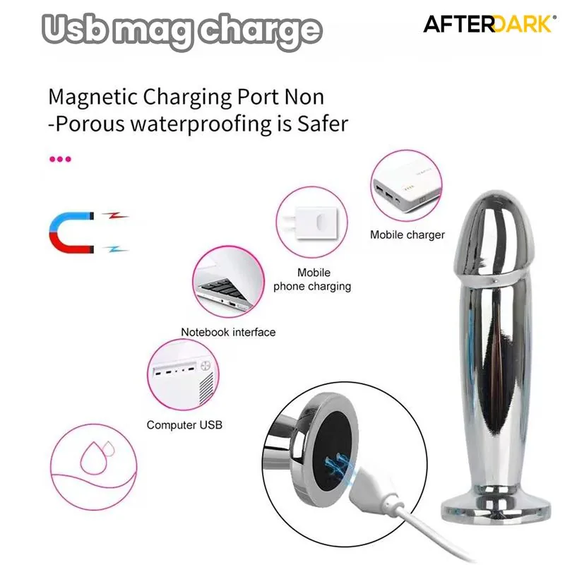 Plug Anal Sarmy Cromado com Vibração USB Magnético Afterdark Tamanho S — vista 6 de 11